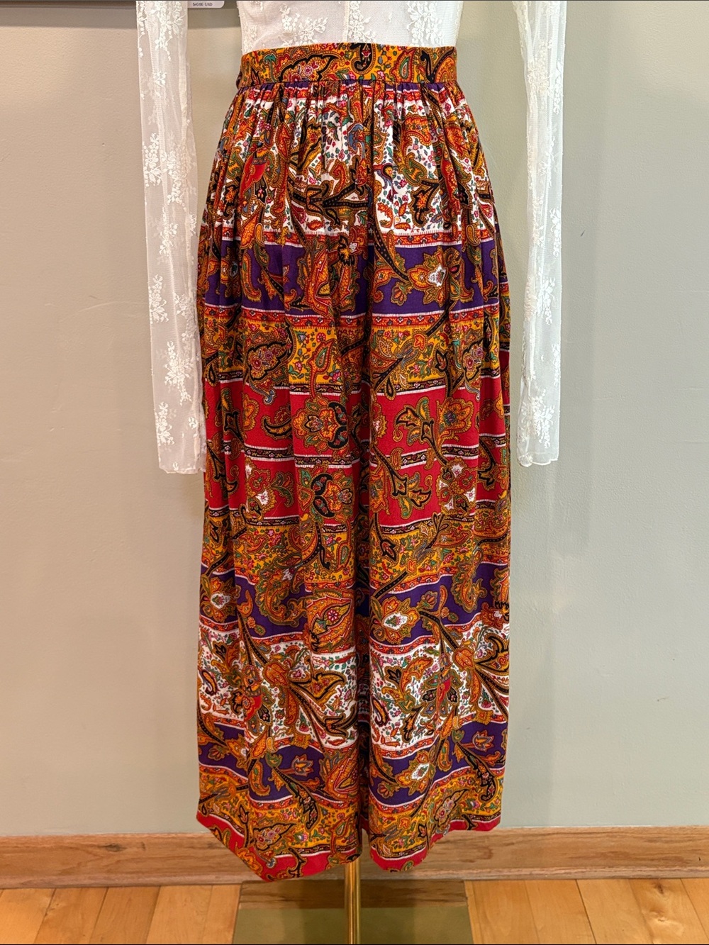 Vintage Ralph Lauren Blue Label 80s Western Paisley Maxi Skirt size 12 - Picture 7 of 13